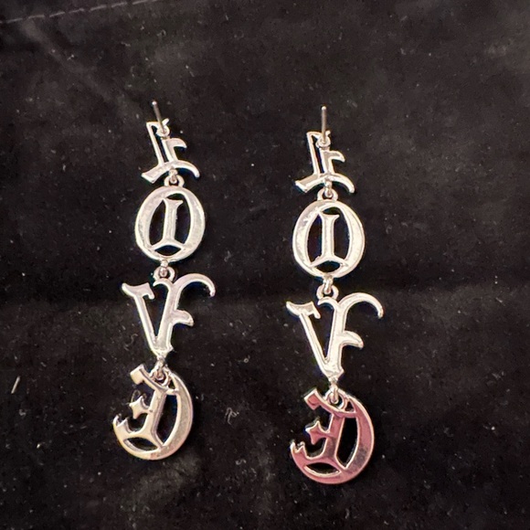 Silver LOVE Dangle Earrings - Picture 2 of 2
